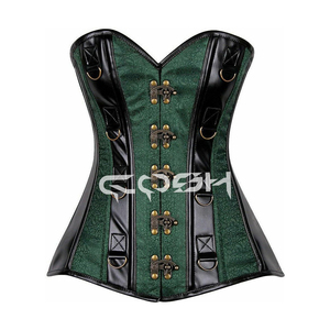 Corset violet en brocart victorien à lacets avec garniture en cuir, fermoirs anciens et anneaux en D - Product Image 4