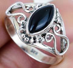 Fantastique Vintage Argent Plaqué 925 Bague En Argent Sterling À La Mode Marquise Coupe avec Onyx Gemstone À La Main Lunette Réglage Bijoux - Product Image 2