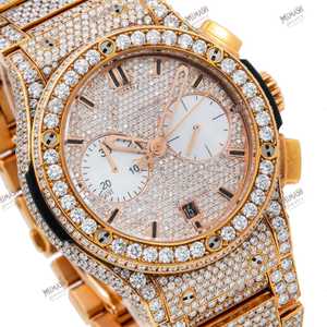 Reloj de cuarzo con cronógrafo de diamantes de moissanita con acento dorado de calidad superior, reloj de edición limitada con dos esferas secundarias únicas completamente heladas
