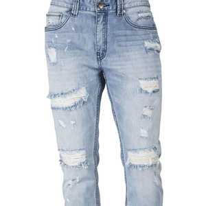 Vente en gros de jeans pantalons d'hiver streetwear, coupe droite, taille mi-haute, effet délavé, déchirés, en coton élasthanne, couleur unie, style extérieur élégant - Product Image 4