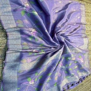 Sari en organza et soie Paithani avec bordure et pallu en tissage Zari pour femmes indiennes - En stock - Product Image 1