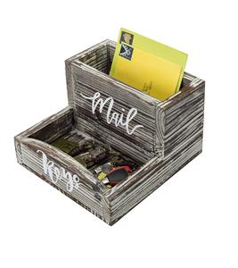 Porte-courrier en bois torché rustique fait à la main et plateau de rangement des clés avec police cursive du courrier et des clés - Product Image 1