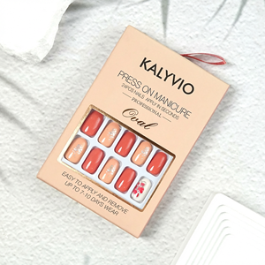 KALYVIO Uñas Postizas Cortas Redondas con Diseño Floral Naranja, de ABS, Calidad de Salón, Reutilizables, 24 Piezas para Mujer, Perfectas para Manicura DIY en Casa - Product Image 1