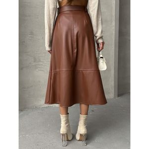 Faldas de Cuero Color Bronceado con Cinturón para Mujer, Producto al por Mayor de Topshow - Product Image 1