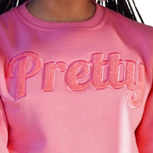 Rose uni Jolie Chenille Sweat Doux Premium Coton Pull Grec Sororité Brodé Ras Du Cou Femmes Vêtements - Product Image 5