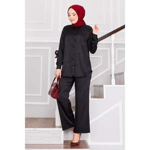 Ensemble 2 pièces jacquard double pantalon au-dessus du genou short noir avec hauts de style club pour la maison - Product Image 2