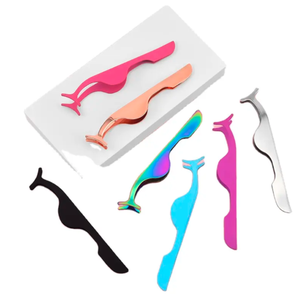 Pinzas de extensión de pestañas de oro rosa con logotipo personalizado de alta calidad, aplicador de pestañas de acero inoxidable con punta inclinada para cejas - Product Image 1