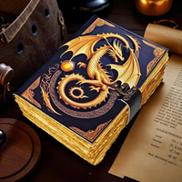 Imprimé 400 Pages Dragon Journal en cuir avec serrure Vintage Fantasy Grimoire Spell Book Handmade Deckle Paper journal à couverture rigide