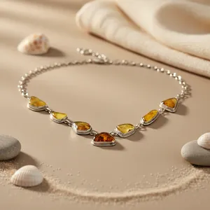 Collier pour femme Art Palace, unique, vintage, en argent 925, saphir taille émeraude, rubis, plaqué or, fermoir sécurisé, pierre précieuse ambre - Product Image 3