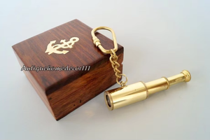 Calvin Handicraft Polished Solid Brass Miniature Telescope <b>Key</b>-Ring with Customizable Logo and Wooden Box Gift - Product Image 4