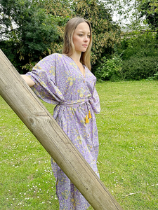 Ropa de día cómoda de algodón puro, vestido caftán largo, estampado de bloque indio, bohemio, colorido, terroso, elegante, transpirable, longitud Maxi, Parte delantera informal - Product Image 3