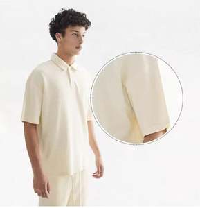 Ensemble deux pièces décontracté d'été de haute qualité pour hommes polo ample et respirant motif uni short de costume gaufré à manches courtes - Product Image 3