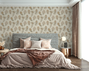 Papel Tapiz de Plumas de Pavo Real Hecho en Alemania, Rollos Beige Dorado, Estructura Textil de Vinilo No Tejido, Lavable, para Hogar, Sala de Estar, Hotel y Más - Product Image 4