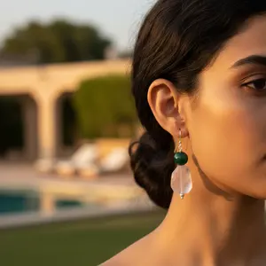 Pendientes de Plata 925 con Cuarzo Rosa y Ónix Verde - Diseño Elegante Chapado en Oro - Product Image 2