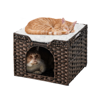 Gros Motif Solide Tissé À La Main En Rotin Chat Lit Cube Pliable Grand Intérieur Pet Coussin 4 Options De Couleur pour Salon Chambre