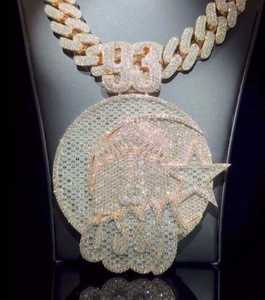 Colgante 3D con número de ALLAH de Plata de Ley 925 auténtica, versión más pequeña personalizada, chapado en oro de dos tonos, corte de moissanita, versión más pequeña - Product Image 2