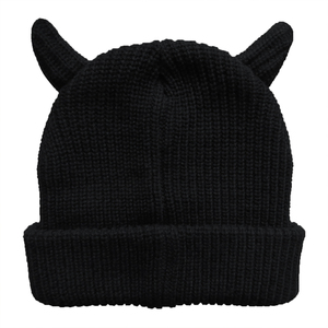 Gorro de Invierno Personalizado, Color Negro Sólido, Gorro de Punto con Diseño de Diablo y Cuernos - Product Image 6