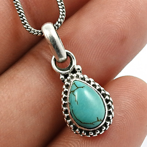 Pendentif en pierre précieuse turquoise en forme de poire fabriqué à partir d'argent sterling 925 fait à la main fabricant de pendentifs et de breloques de bijoux fins - Product Image 3
