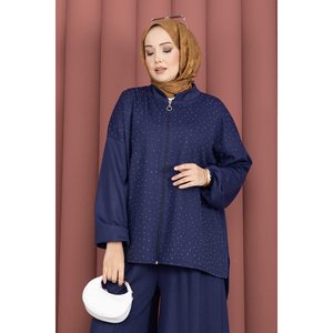 Conjunto Casual Azul Marino de Dos Piezas, Túnica con Cierre Decorativo y Pantalones, Se Puede Usar por Separado o Juntos - Product Image 2