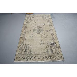 Vintage 3.5x6.5 ft Rug, Accent Turkish Rug, <b>Brown</b> Patchwork <b>Wool</b> Rug - Product Image 3