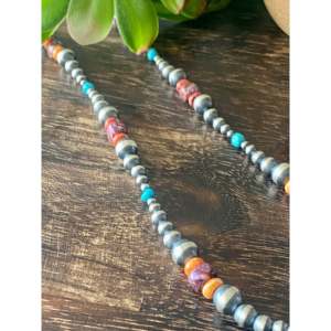Collier de perles de type Liberty Dime graduées en argent sterling et pierres multiples de style Navajo - Product Image 5