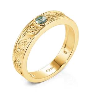 Bague de mariage pour homme Jeulia en acier inoxydable plaqué or avec agate mousse en forme de feuille - Product Image 4
