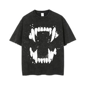 Camisetas de hombre 100% algodón lavado ácido camiseta Vintage desgastado lavado ácido camiseta hombres de gran tamaño venta al por mayor lavado ácido camisetas - Product Image 4