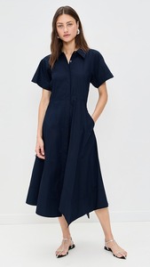 Femmes décontracté été Maxi robe demi-manches Simple mode couleur noire 100% coton doublure taille naturelle tissé tissage - Product Image 3