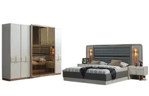 पूरा बेडरूम लक्ज़री सेट बेड 2x बेडसाइड टेबल आधुनिक फर्नीचर 4 टुकड़े