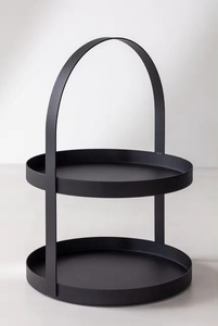 <b>Black</b> Decorative Rectangle <b>Serving</b> <b>Tray</b> with Silver Stainless Steel Handles - Product Image 2