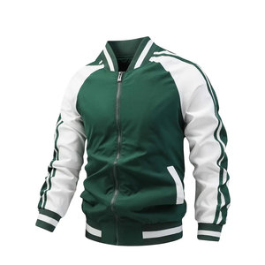 Chaqueta deportiva con gráfico de bloque de color para hombre, chaqueta universitaria informal con cremallera a rayas para exteriores Otoño Invierno - Product Image 1