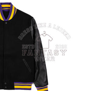 เสื้อแจ็คเก็ตวาร์ซิตี้แบบสั่งทำ FANTASY WEAR สำหรับผู้ชาย แขนหนัง ปักอักษรเชนิลล์ เสื้อแจ็คเก็ตบอมเบอร์ตัวเสื้อทำจากผ้าขนสัตว์ แขนหนัง - Product Image 3