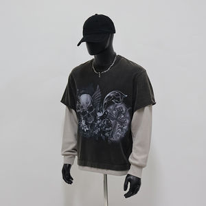 เสื้อยืดทรงบ็อกซี่พิมพ์ลายสกรีนเองสำหรับผู้ชาย ผ้าฝ้าย 300gsm ซักแล้ว สไตล์สตรีทแวร์ วินเทจ ล้างสีแบบแอซิดวอช เสื้อยืดแขนยาวสองชั้น - Product Image 3