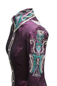 Vaquera hecha a mano Western Show Shirt Cintura alta Cierre de cremallera Tela de tafetán elástica transpirable para ropa de equitación - Product Image 3