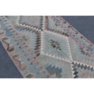 Tapis Kilim bleu noir 5.3 X 11.8ft tissage plat tapis de laine turque pour salon Rectangle couloir motif peluche Pile Latex - Product Image 5