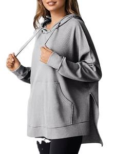 Nuevo 2025 Otoño Invierno mujer Sudadera con capucha Waffle Knit Side Split Pullover sudadera con bolsillo en la boca manga larga Oversize Fleece - Product Image 3