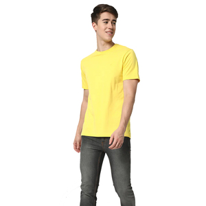T-shirt en coton à manches courtes jaune pour homme, col rond, coupe classique, avec logo personnalisé, couleur unie, tricot jersey, teinture unie - Product Image 5