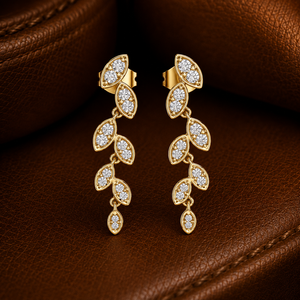 Round Cut Lab Grown <b>Diamond</b> <b>Earring</b> 14K 18K Solid Gold Pave Leaf <b>Dangle</b> <b>Earring</b> DEFVVS Luxury Anniversary Gift <b>Earring</b> Wholesale - Product Image 2