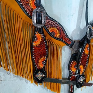 Mejor Quality100 % cuero genuino Western Headstall & Breast Collar Set con pintura a mano proveedor de trabajo al por mayor fabricante - Product Image 6