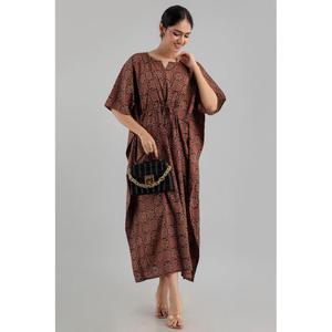 Kaftan en pur coton à imprimé floral noir Maxi ethnique Dress-SHKUP1250 taille libre au-dessus du genou - Product Image 3