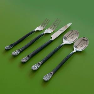 Juego de Cubiertos de Madera Martillada de Lujo para Bodas con Mango Ornamentado de Estilo Rústico para 4 Personas, Estilo Herrero - Product Image 4