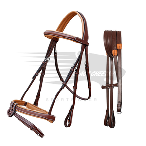 2023 hecho con brida snaffle de cuero personalizada con brida de caballo flash desmontable en forma de U y riendas de goma - Product Image 1