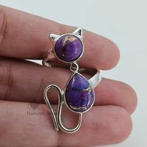 Purple Copper Turquoise Boho <b>Ring</b> Handmade Sterling Silver <b>Cat</b> <b>Ring</b> for Girls Birthday Anniversary Valentine's Gift Idea - Product Image 3