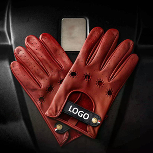 Gants de conduite unisexes en cuir d'agneau véritable rouge classique de dernière génération, doux, respirants et confortables, de haute qualité - Product Image 4