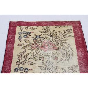 Vintage Turkish Rug, 3.1x5.3 ft Accent Rug, Red <b>Yellow</b> Moroccan Rug - Product Image 5