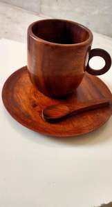 Juego de tazas de café de madera Sheesham hechas a mano | Juego de tazas de té (paquete de 1 taza, 1 cuchara y 1 platillo) - Product Image 2