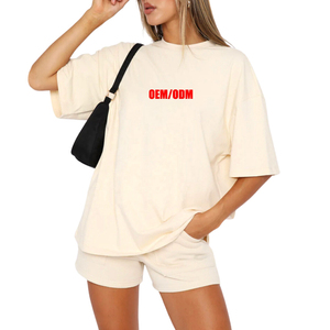 OEM แฟชั่นที่กําหนดเองสตรีแขนกลาง Loungewear เสื้อยืดลําลองพิมพ์เปล่าแบบกําหนดเองและชุดสั้น - Product Image 3