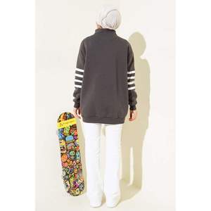 Stripe Printed <b>Zippered</b> Three Thread Women's Silk Sweatshirt High Quality Embroidered <b>Hoodies</b> Streetwear Style for Winter - Product Image 4