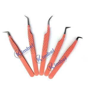 Pinzas profesionales para extensión de pestañas de acero inoxidable de 75 grados, mango de diamante dorado, aplicador de pestañas de volumen puntiagudo redondeado - Product Image 3