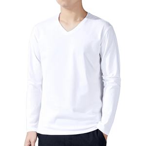 Spring Autumn Cotton <b>V</b>-<b>Neck</b> <b>T</b>-<b>Shirt</b> <b>Men</b> Long SLeeve Korean Style Casual <b>T</b> <b>Shirts</b> <b>Men's</b> Solid Slim Tees Tops Male Clothing - Product Image 2